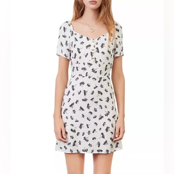 Maje Dresses & Skirts - Maje Roseline Floral Print Jacquard Puff Sleeve Gold Button Mini Dress Size 38 6